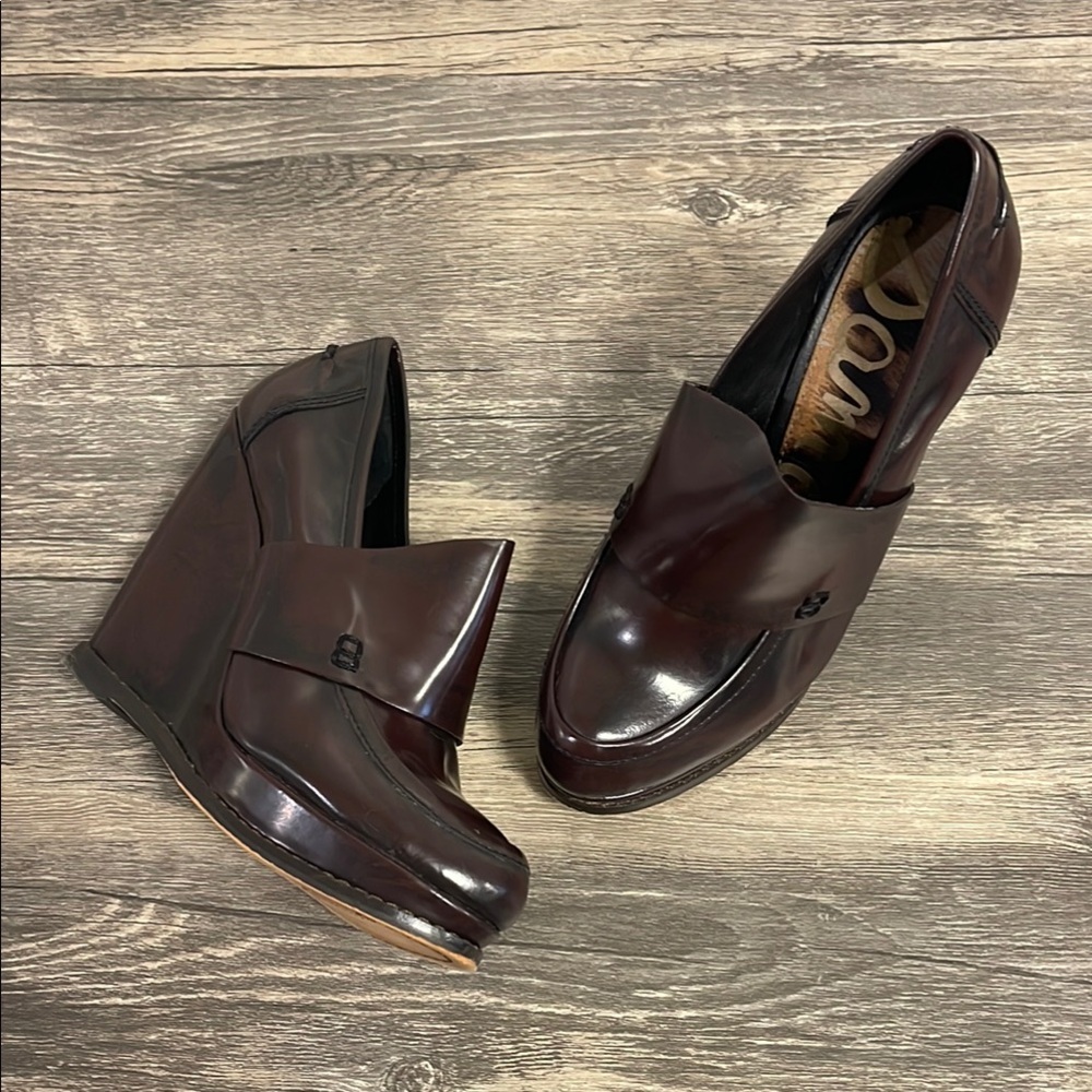 Sam Edelman / BALENCIAGA Womens Shoes Bordeaux Leather Wedges Clogs Deanna Sz. 6